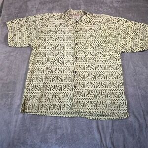 Noa Noa Hawaiian Shirt Men's XL Yellow Aloha‎ Geometric Button-Up Vintage